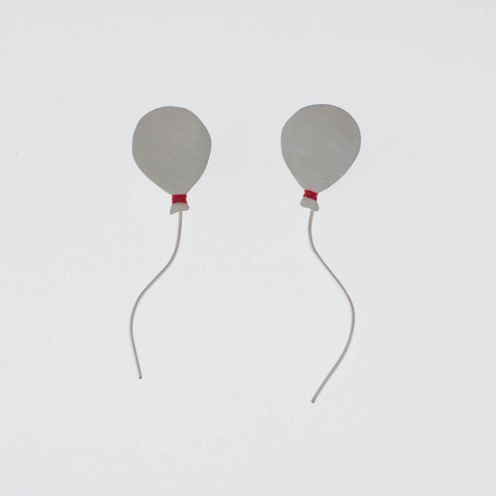 Back To Sky Balloon Sterling Silver Earrings With Red Floss Original Design Modern Celebration Gift